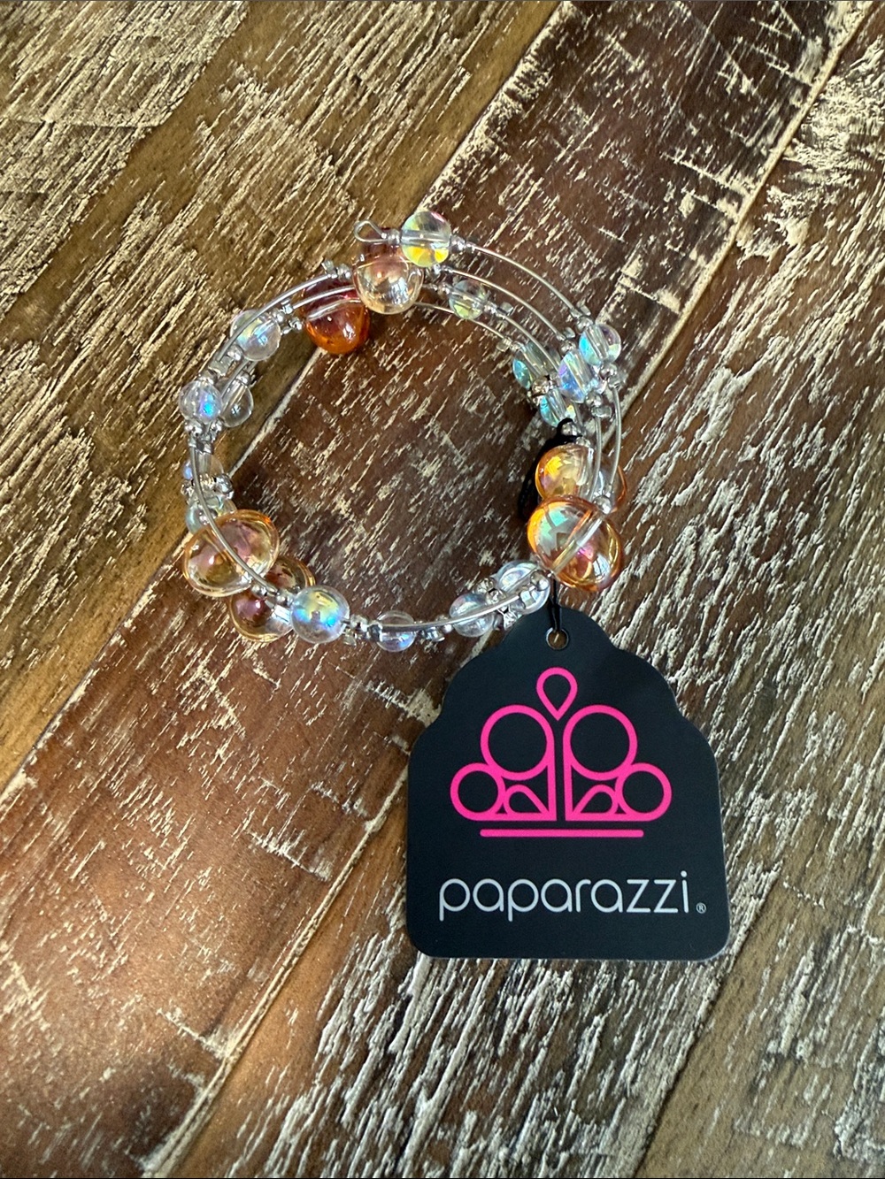 paparazzi Iridescent and Amber Beaded Coil Bracelet